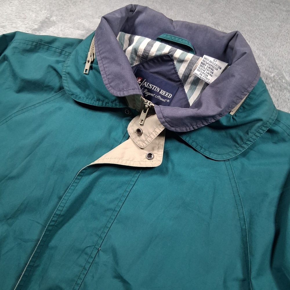 VINTAGE Austin Reed Jacket Mens Large Green Cotton Windbreaker Hong Kong 90s